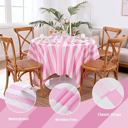 Fanqisi 2 Packs Pink and White Striped Table Cloth 57 x 120 Inches Valentines Day Tablecloth Rectangle Waterproof Tablecloths for Wedding Birthday Outdoor Picnic Party Decoration - Image 5
