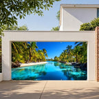 Garage Door Banner Cover 6x13 ft, Tropical Beach Palm Tree Garage Door Background, Large Outdoor Backyard Summer Decoration - Image 3