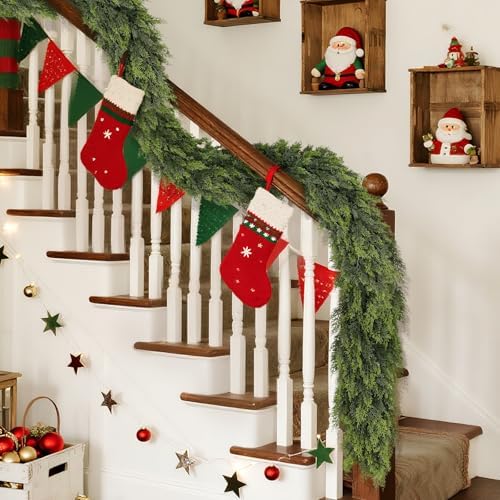 Lifelike Touch Artificial Cedar Garland for Christmas Decor(9 FT,2 PCS) - Image 4