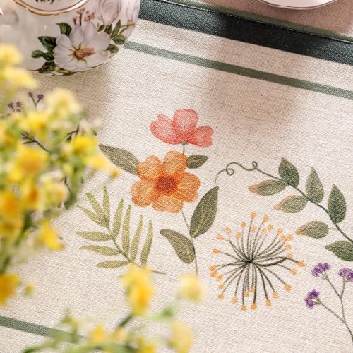 bilin gaier Designer Linen Small Table Runner,French Farmhouse Shabby Chic Floral Pattern 63 Inches Long Wrinkle Free Table Runners,Decor Tabletop for Kitchen,Dining,Party,Home,Christmas,12"x63" - Image 4