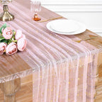 Pink Gold Gauze Table Runner Fabric Sparkling Gold Star 10ft Rectangular by LuoluoHouse
