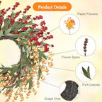 24 inch Fall Wreaths for Front Door Outside Autumn Wreath Fall Door Wreath Fall Decorations for Home Window Wall Porch Farmhouse Wedding Thanksgiving Harvest Halloween Outdoor Indoors Wall Home Decor - Image 5