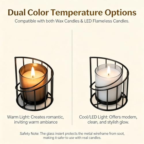 Metal Wire Candle Holder Set with Glass Inserts, Gold and Black Decorative Tea Light Holders, 2 Piece Set, 16cm and 20cm - Image 6