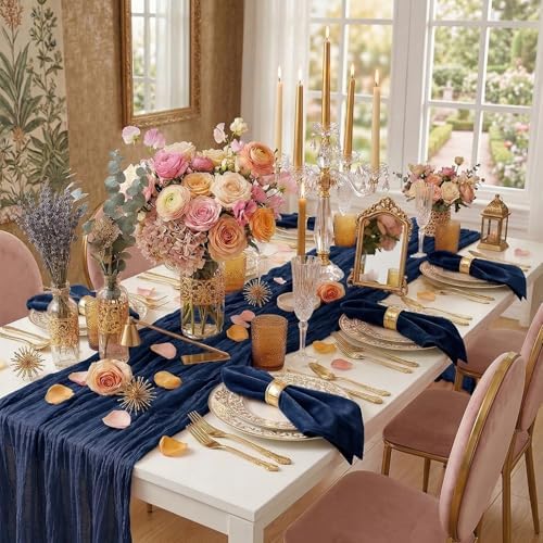 16 Pack Navy Blue Cheesecloth Table Runner 20 x120 Inch - 10FT Boho Rustic Gauze Cheese Cloth Table Runner for Wedding, Anniversary, Baby Shower, Easter, Spring Home Decor - Image 2