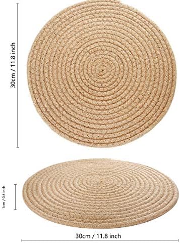 Jute Woven Placemats Set of 6, Round Braided Tablemats 13.8 inch Natural Jute Plat Chargers Handmade Woven Placemats Heat Resistant Non-Slip Potholder for Table Decoration - Image 3