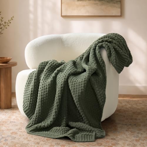 EVERGRACEHOME Chunky Chenille Knit Throw Blanket, 60 x 80, Pine Green by EVERGRACE