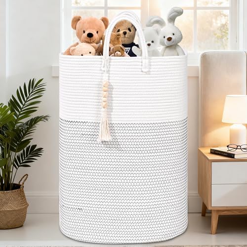 Woven Laundry Basket for Clothes, 100 L Large Rectangle Laundry Hampers with Beads Tassel, Nursery Storage Basket for Toys, Tall Dirty Clothes Hamper for Bedroom Aesthetic, Laundry Room Organization - Image 3