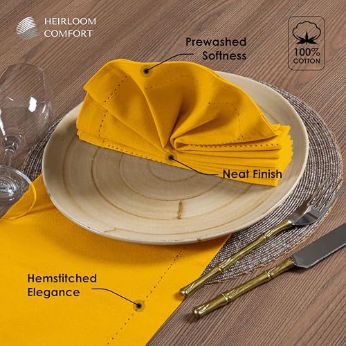 Mustard Yellow Cloth Napkins 18"x18" - Set of 12-100% Cotton, Absorbent, Reusable, Soft, Washable - Hemstitch Mitered Edges - Ideal for Dinner, Everyday, Baby Showers, Events - Image 4