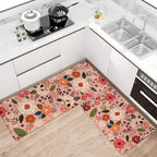 Boho Floral Kitchen Mat Set of 2,Modern Farmhouse Flowers Kitchen Rugs and Mats Non Skid Washable,Spring Summer Bohemian Kitchen Runner Rugs with Rubber Backing (Pink 17"x47"+17"x30") - Image 2