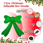 Christmas Inflatables Lighted Yard Lawn Inflatable Decoration with Built-in Fan and Stakes Ropes Holiday Party Decor, Christmas Decor (7FT-Green Bow) - Image 2