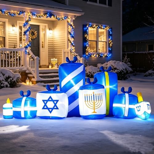 8FT Hanukkah Lighted Gift Box Inflatable Decorations Outdoor - Image 3