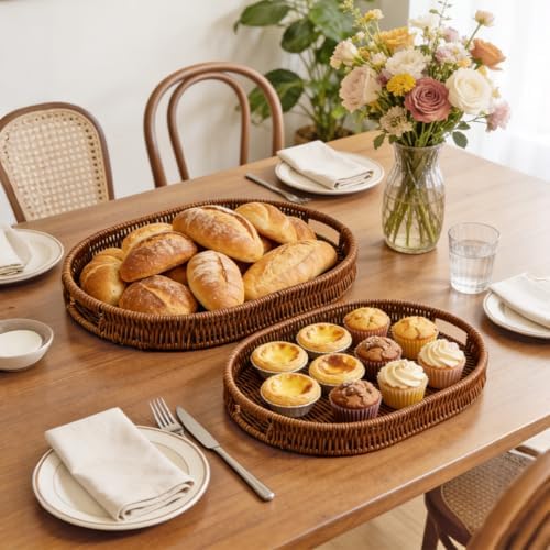 3pcs Woven Serving Trays, Poly Wicker Oval Serving Basket - Image 2