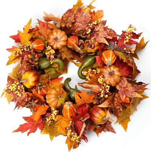 HomeKaren Fall Wreaths for Front Door 22 inch, Fall Door Wreath with Pumpkin, Maple Leaves Autumn Thanksgiving Harvest Festival Decorations Indoor and Outdoor by HomeKaren