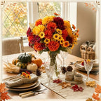 Yinder 12 Bundles Fall Artificial Flowers Bouquet 6 Silk Chrysanthemum and 6 Faux Chamomile Flowers Orange Yellow Burgundy Autumn Floral Arrangement for Vase Thanksgiving Table Centerpieces Home Decor - Image 5