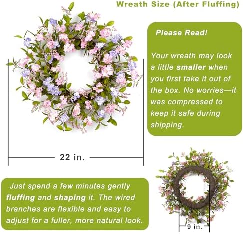 Summer Wreath for Front Door, 22 in Pink Cherry Blossom Hydrangea - Image 4