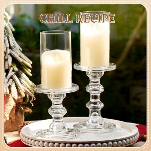 CHILL RECIPE Hurricane Candle Holder Glass Pillar Candle Holder Set of 3, Tall Big Wide Taper Candlestick Candle Holder with Chimney for Christmas Decoration Wedding Table Dinning Church Centerpiece - Image 5