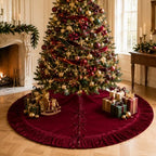 72 Inch Velvet Christmas Vintage Tree Skirt, Burgundy - Image 6