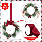 Crowye 6 Pcs Mini Christmas Wreaths Kitchen Cabinet Door, Burgundy Red - Image 2