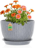WSMKSZ 12 Inch Wide Water Ripples Flower Pots for Indoor or Outdoor Plants, Large Plant Pots with Drainage Holes & Saucer, Plastic Planters Set for Garden & Home Decor (Grey with White Speckles) by WSMKSZ