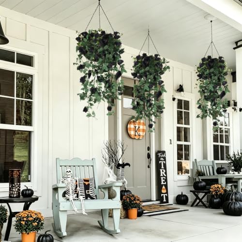 RECUTMS 4PCS Artificial Black Rose Fake Hanging Flowers Halloween Garland - Image 4