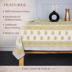 TJF Yellow Hibiscus Hand Block Print Rectangular Tablecloth 108 x 72 Inch - Image 4