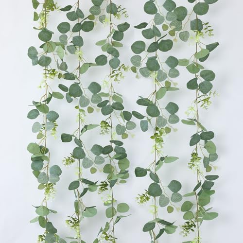 mizii 5 Packs 340" Artificial Vines Eucalyptus Garland Fake Vine with Silk Leaves Green Garland Faux Hanging Plants Greenery Decoration for Room Table Centerpieces Wedding Decor (Eucalyptus) by Mizii