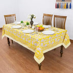 Home Spun & Crafts 72x135 Inches Rectangle Hand Block Print Tablecloth, 100% Cotton, Yellow Floral Table Cloths Washable, Traditional Indian for Dining Outdoor Thanksgiving Halloween Christmas - Image 3
