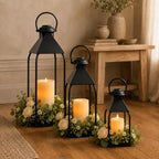 20" 15.7" 12" Lanterns Decorative Indoor Outdoor, Black Metal Set of 3 by Nacidooka