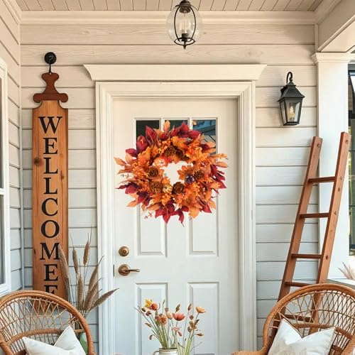 Artificial Fall Eucalyptus Wreath for Front Door with Pumpkin Berries 22" Autumn Wreath Fall Flowers Outdoor Wreaths for Home Proch Indoor Farmhouse Thanksgiving Wall Window Festival Decor - Image 5