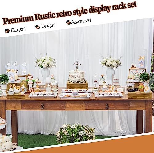 Roowest 4 Pack Wooden Display Risers, Rustic Cake Stands, Rustic Brown - Image 5