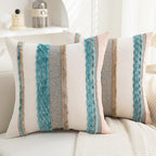 Boho Pillow Covers 18x18 Set of 2 for Couch-Modern Farmhouse Sofa Decorative Teal Throw Pillow Covers Textured Chenille Cushion Covers Outdoor Netural Bohemian Pillow Cases Square by PLEPATE