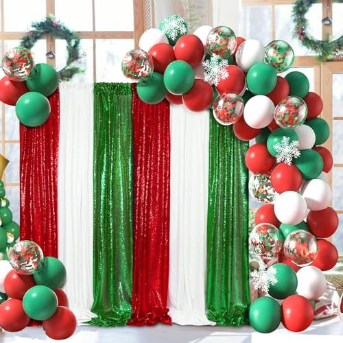 Red Sequin Backdrop Curtains-6 Panels 2FTx8FT Christmas Party Backdrop - Image 3
