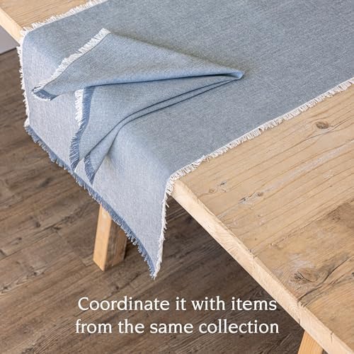 Over&Back 18x90 Woven Frayed Chambray Cotton Table Runner - Washable Table Runners for a Custom Home Decor Tablescape - Hand-Finished Frayed Edges - Coffee Table, Dinner Table, Living Room - Blue - Image 3