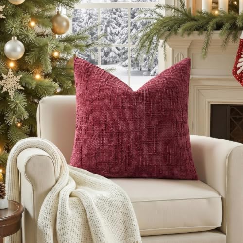 decorUhome Textured Chenille Throw Pillow Covers 26x26 Set of 2 Burgundy - Image 7