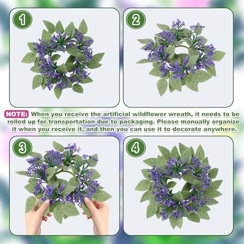 8 Pack Lavender Candle Ring Wreaths, Mini Wreath for Pillar Candle - Image 3
