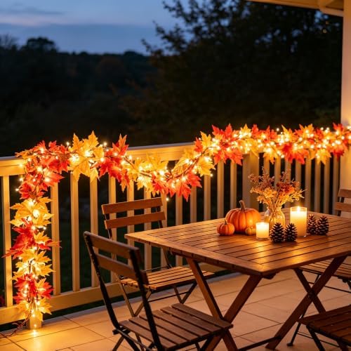 Fall Garland with Lights 9.1Ft Large Leaf Fall Decor Halloween Decorations - Image 6
