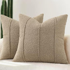 YCOLL Textured Boucle Throw Pillow Covers 22x22 Pack of 2 - Soft Neutral Striped Cushion Covers, Cozy Accent Decorative Pillow Covers for Couch, Sofa, Bed, Living Room (Taupe) by PillowCoversExpert