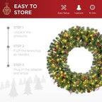 Best Choice Products 36in Pre-Lit Christmas Wreath w/Berries & Pinecones, Large Artificial Indoor/Outdoor Decor for Door, Mantel, Plug-in - Image 5