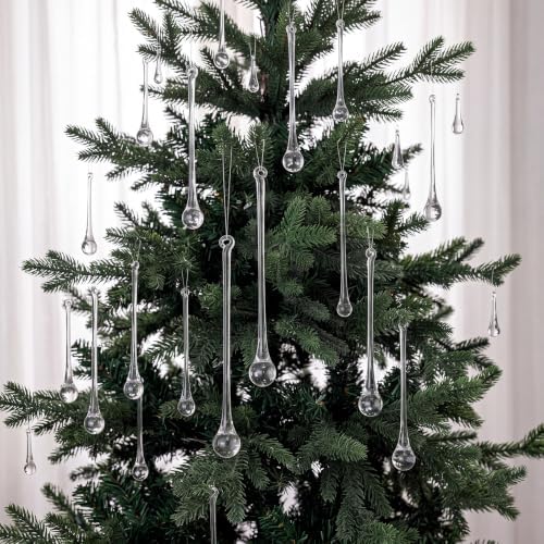 44 Pcs Clear Glass Teardrop Christmas Ornaments,7 Multiple Sizes - Image 4