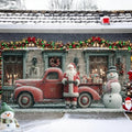 Vintage Truck Christmas Banner 16x7 Ft - Retro Santa and Snowman for 2 Car Garage Nostalgic Decor by THISFIND