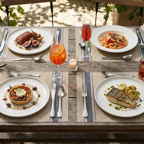 Restaurantware French Countryside 16 x 12 Inch Dining Table Placemats Set Of 6 Heat-Tolerant Kitchen Table Mats - Navy Stripe No Stain Khaki Vinyl Woven Rectangle Placemats Easy To Clean - Image 3