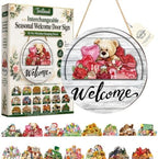 Interchangeable Seasonal Welcome Door Sign for Front 16 Pcs Wooden Hanging by Unknown