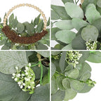 Artificial Eucalyptus Wreaths with Wood Bead for Front Door 10" Eucalyptus Leaves Wreaths Spring Summer Decoration Boho Farmhouse Wall Decor 2 Pack - Eucalyptus - Image 3