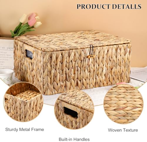 Hipiwe Wicker Basket with Lid, Large Water Hyacinth Wicker Storage Baskets - Image 6