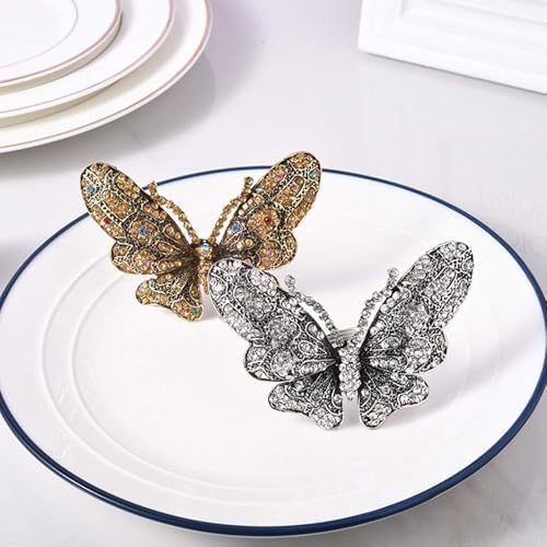 Set of 6 Crystal Butterfly Napkin Rings Home Metal Napkin Buckles Holder for Wedding,Parties, Dinners, Christmas, Holidays Decor (Gold) - Image 5