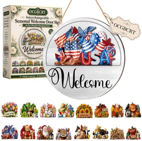 Interchangeable Welcome Sign, 12-Inch Front Door Decor with 16 Inserts by Unknown