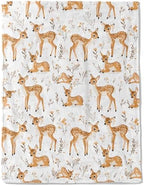 Cute Deer Fleece Blanket - Lightweight Soft Cozy Gifts Throw for Nature Lovers,Kids,Girls,Women,Sweet Animal & Floral White Blankets,Home Room Modern Art Decor 50x60in by AINORI