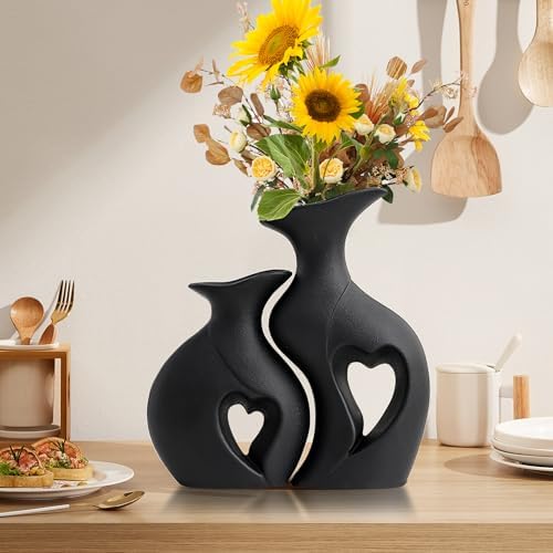 XL Black Snuggle Hollow Ceramic Flower Vase Home Decor Set of 2 - Image 2