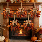 6 Pcs Small Fall Hanging Wreaths with Artificial Autumn Leaves Burnt Orange Rust Red Foliage Rustic Mini Cabinet Wreath for Home Table Centerpieces Kitchen Farmhouse Thanksgiving Party Decor - Image 2