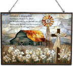 Rectangle Vintage Christian Grace Barn Cross Stained Glass Suncatcher Stained Glass Window Hangings Birthday Gift for Mom Grandma Teacher Women Friend Memorial Hook by HYPESTYLE